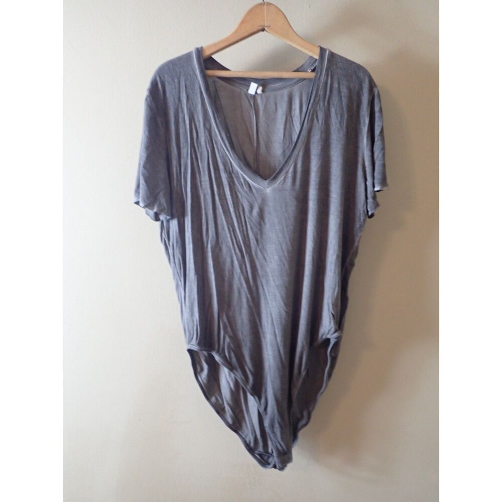 Out From Under Large Gray T-Shirt Casual Body Suit Distressed Burn Out